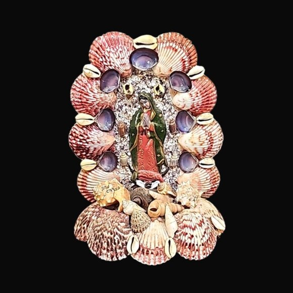 Vintage Virgin Mary natural seashells wood handmade decoration San Carlos - Picture 1 of 14